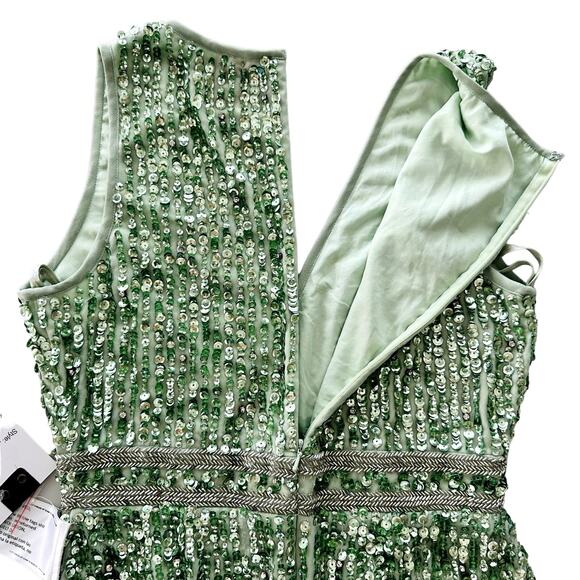 Mac Duggal Sage Green Full Bead Sequin Midi Dress Size 6 NEW #93606 Wedding Prom - Picture 10 of 13